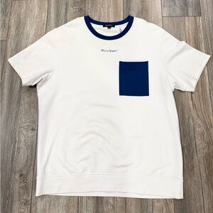 Men’s Blue and White Single Pocket Karl Lagerfeld Short Sleeve T-shirt Size XL